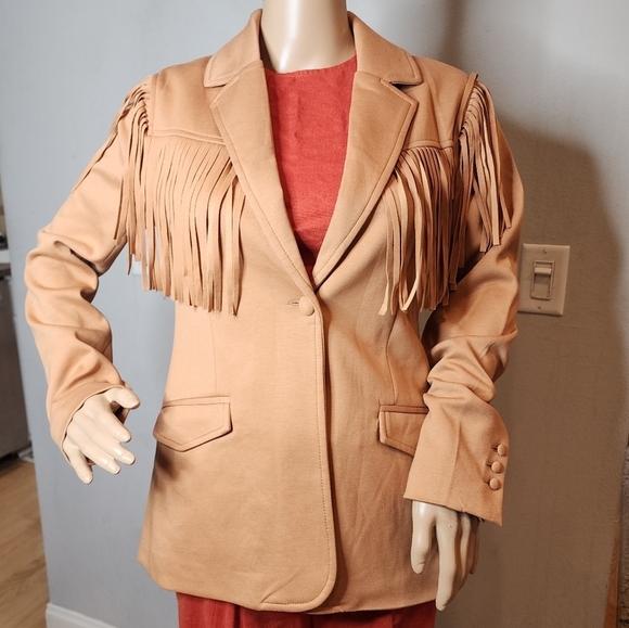 NWT Blank NYC Tan Ponte Fringe Blazer Jacket Women's Size XS - Picture 14 of 16